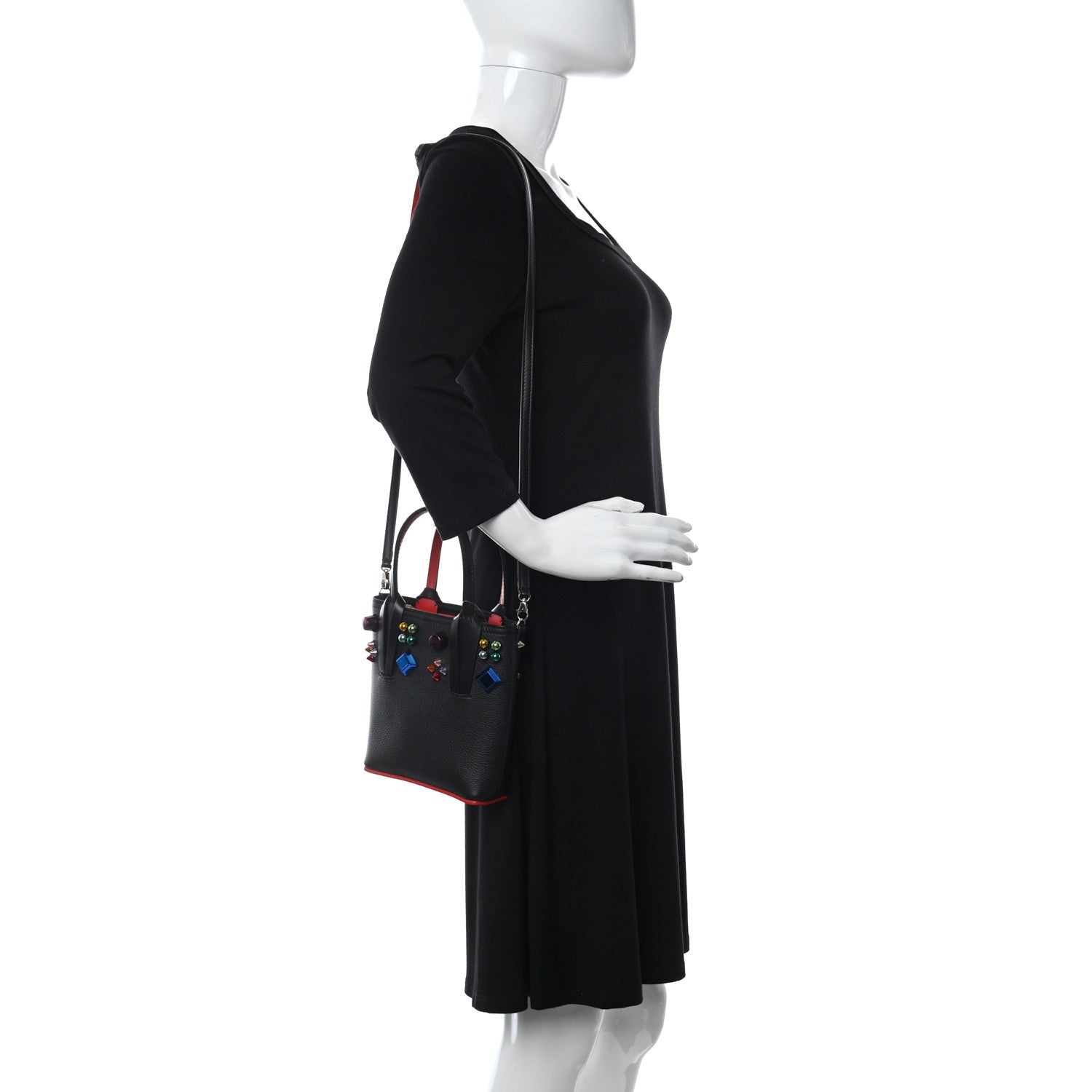 Christian Louboutin Calfskin Empire Spike Studded Mini North South Cabata Tote Black Multicolor 2 of 9