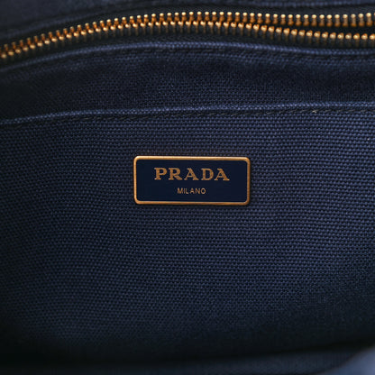 Prada Canvas Canapa Hawaii Small Tote Navy Multicolor 6 of 13