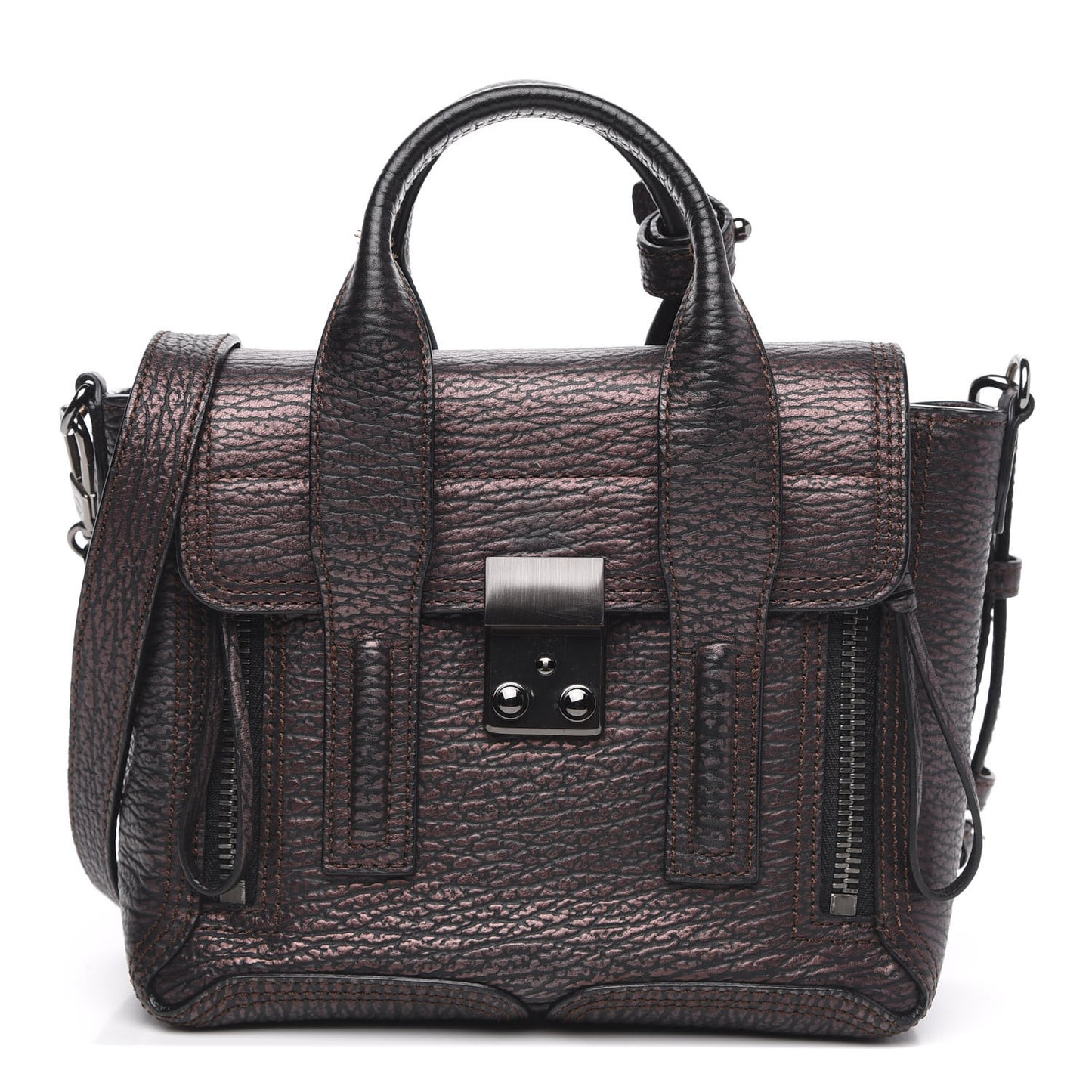 3.1 Metallic Textured Calfskin Mini Pashli Satchel Burgundy
