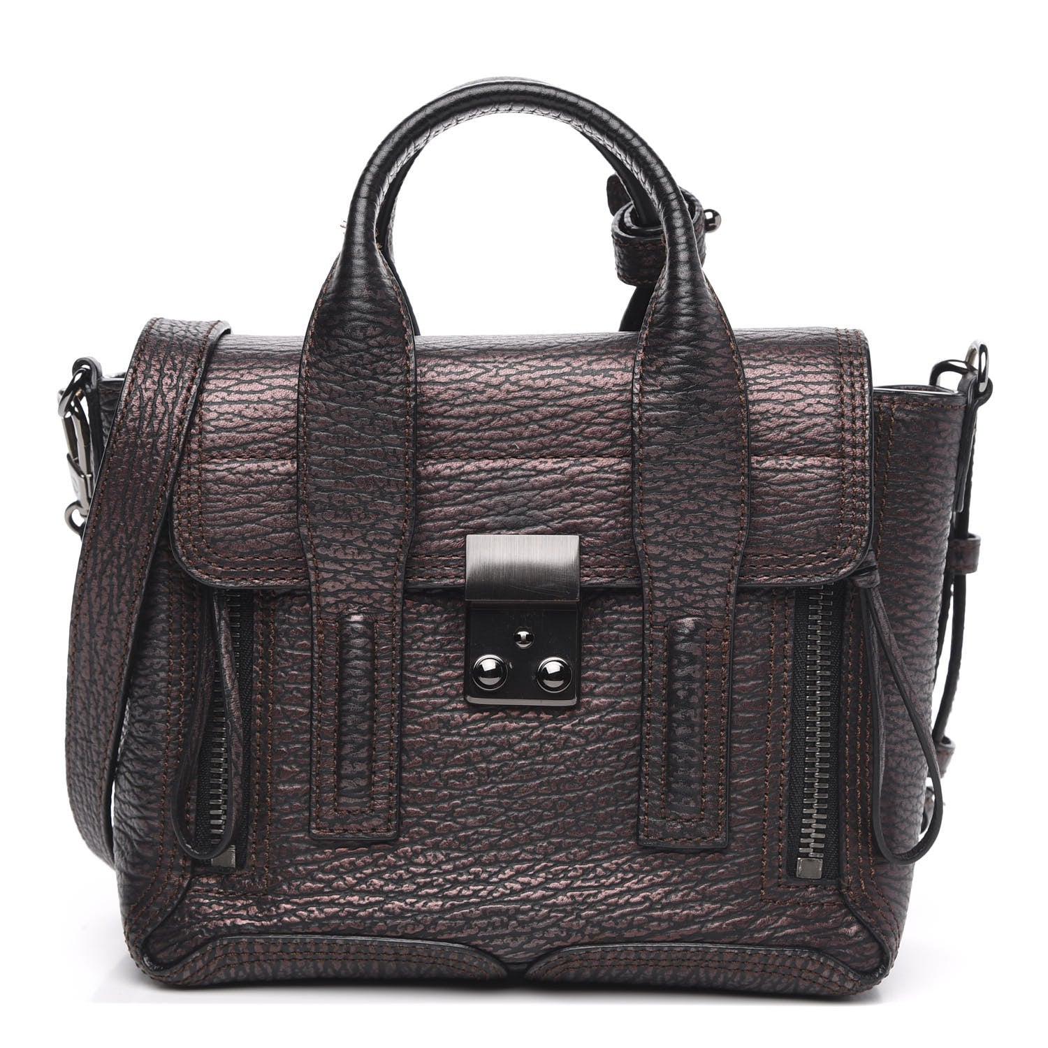 3.1 Phillip Lim 3.1 Metallic Textured Calfskin Mini Pashli Satchel Burgundy 1 of 13