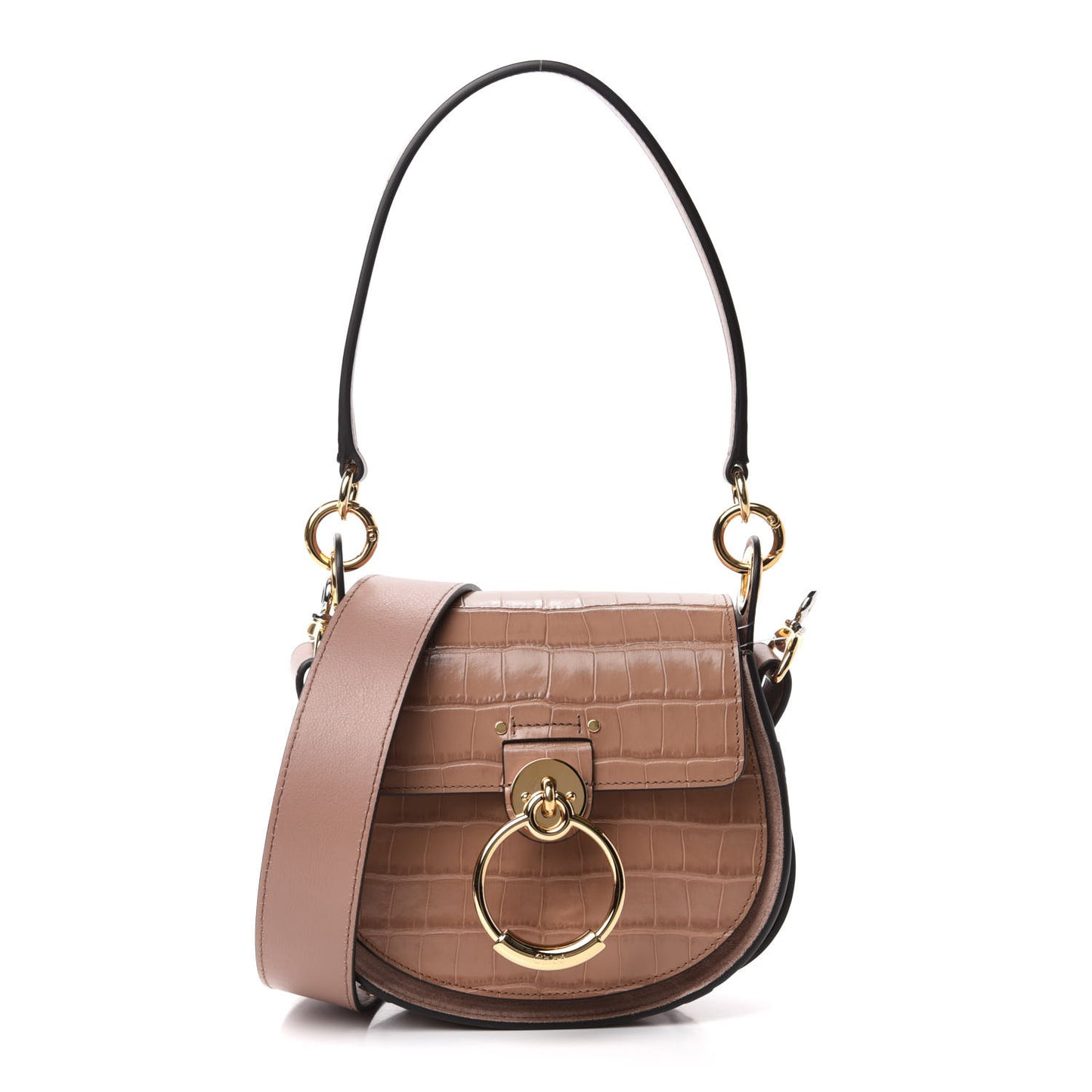 Calfskin Crocodile Embossed Small Tess Bag Woodrose