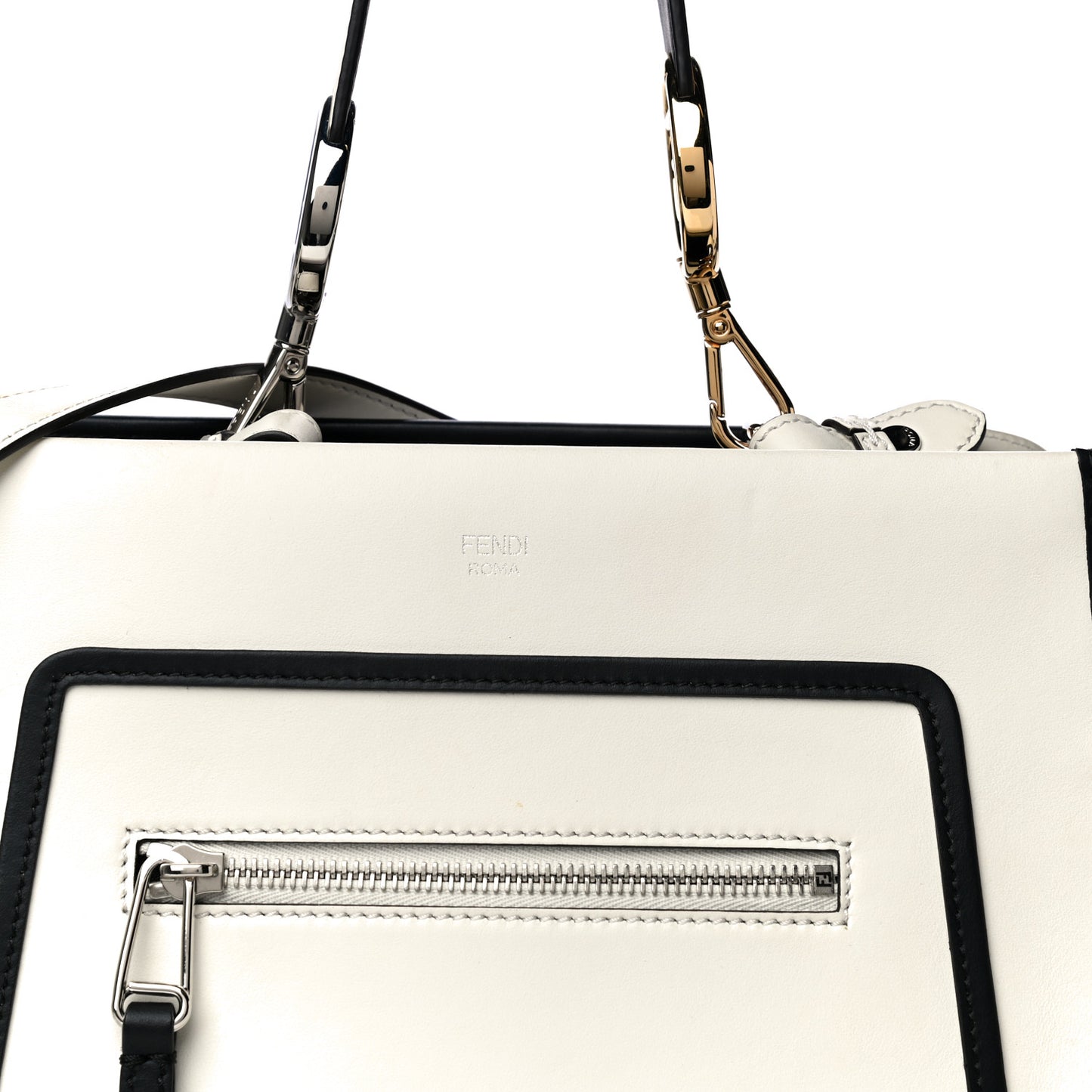 Vitello Century Opaco F is Fendi Bi-Color Small Runaway Satchel White Ice Black
