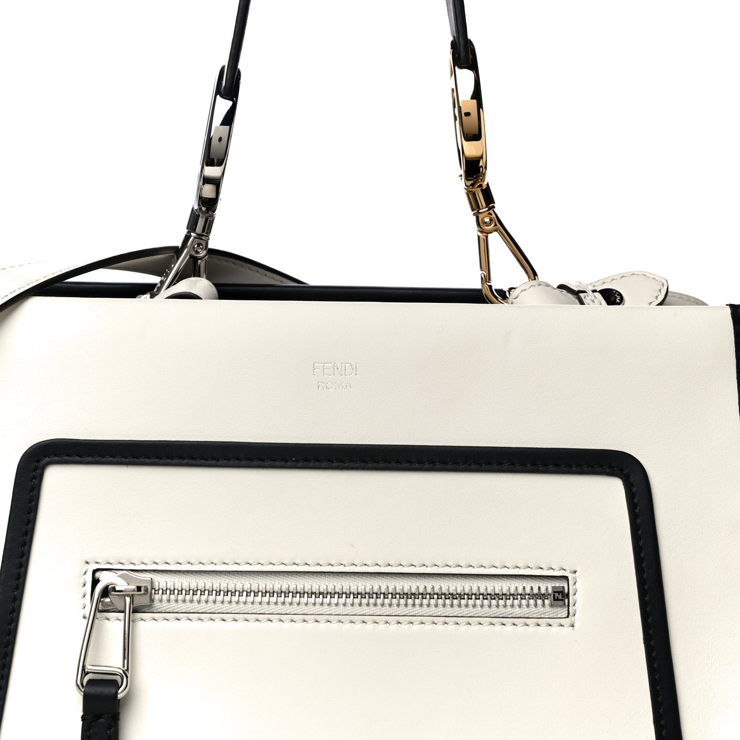 Fendi Vitello Century Opaco F is Fendi Bi-Color Small Runaway Satchel White Ice Black 8 of 13