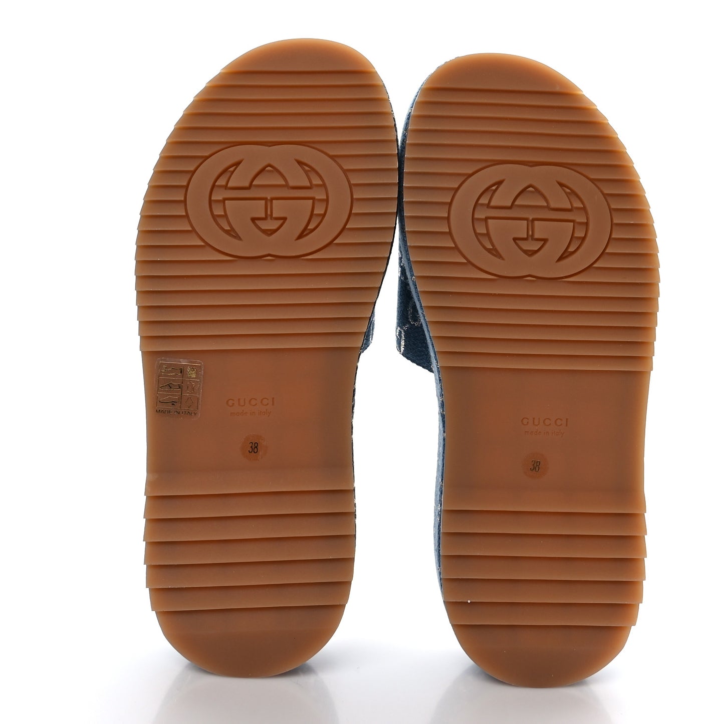 Canvas Lame GG Monogram Angelina Platform 55mm Slide Sandals 38 Blue Silver