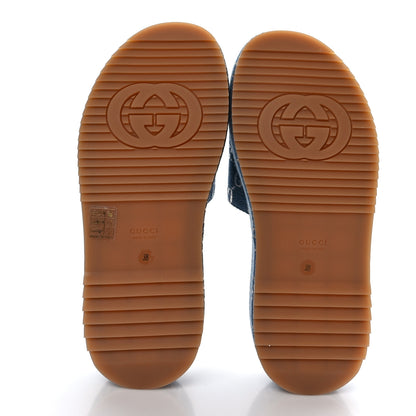 Gucci Canvas Lame GG Monogram Angelina Platform 55mm Slide Sandals 38 Blue Silver 5 of 8