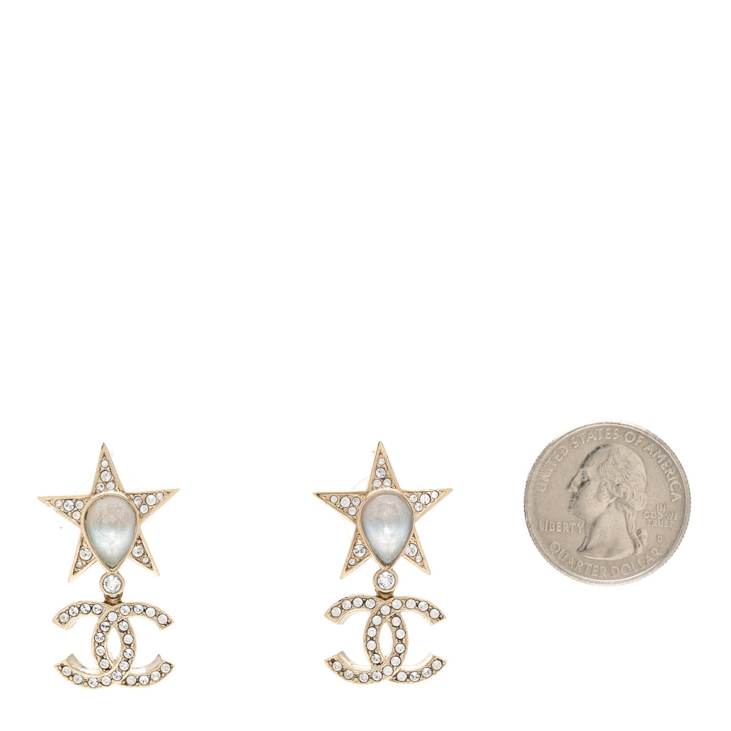Crystal CC Star Drop Earrings Gold Blue Pink