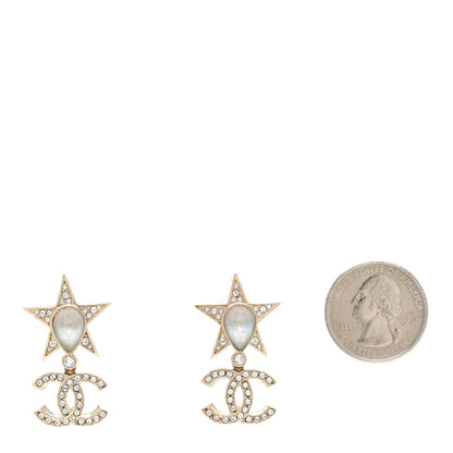 Chanel Crystal CC Star Drop Earrings Gold Blue Pink 2 of 5