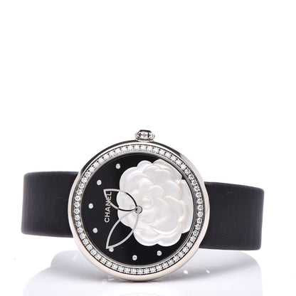 Chanel 18K White Gold Satin Diamond Bezel Onyx Mother of Pearl 37.5mm Mademoiselle Prive Quartz Watch Black 3 of 9