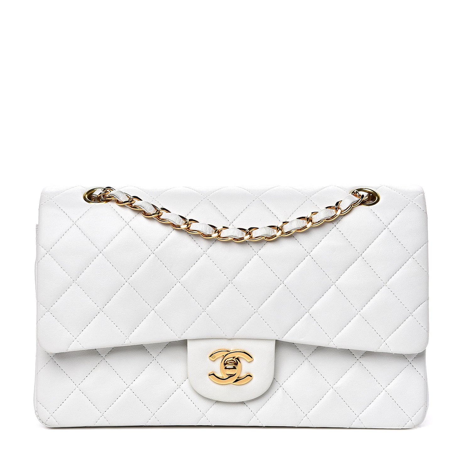 Lambskin Quilted Medium Double Flap White
