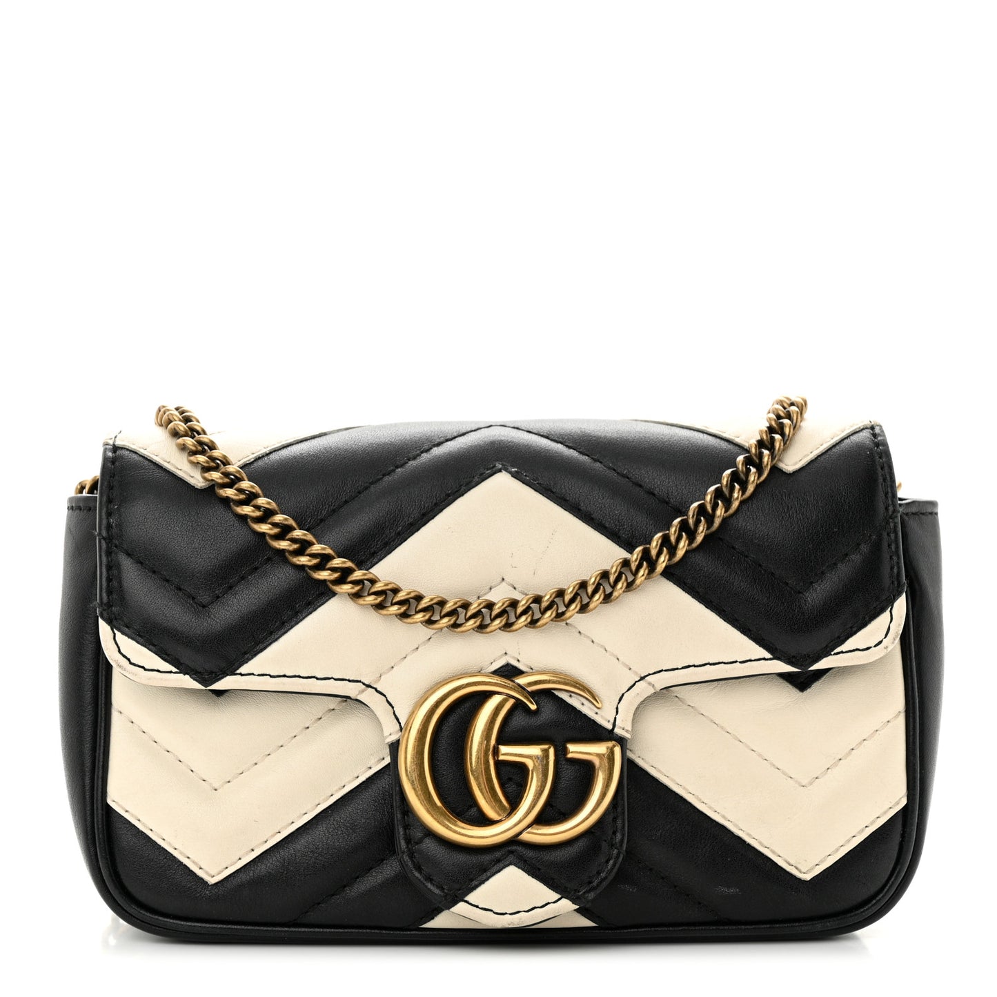 Calfskin Matelasse Super Mini GG Marmont Shoulder Bag Black White