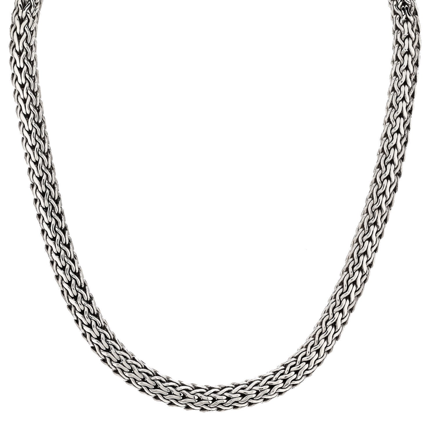 John Hardy Sterling Silver 18K Yellow Gold Diamond 7.5mm Classic Chain Necklace 1 of 5