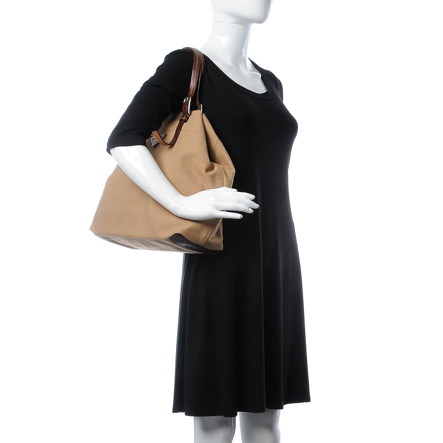 Prada Canvas Calfskin Trim Tote Brown 2 of 6