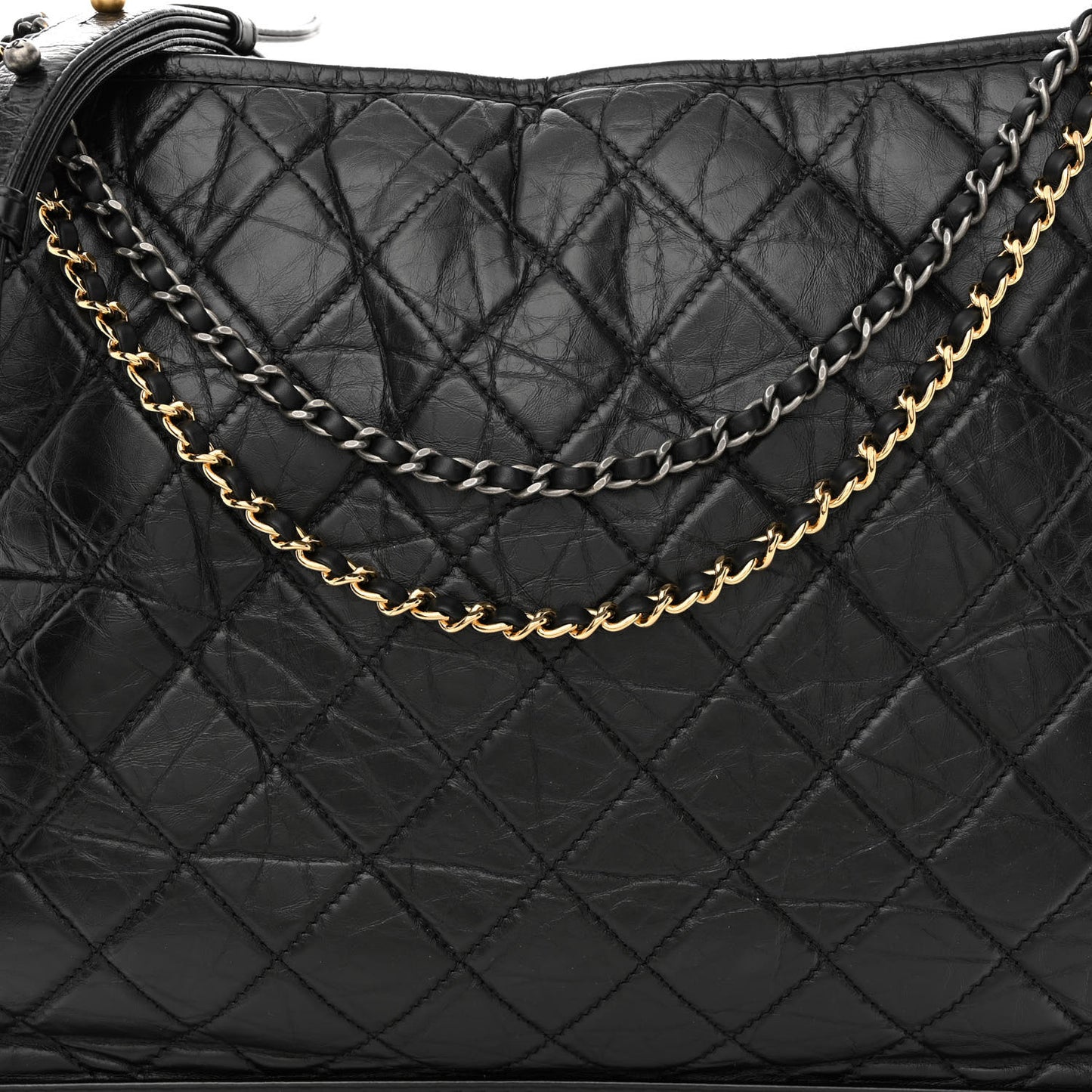 Aged Calfskin Quilted Maxi Gabrielle Hobo Black