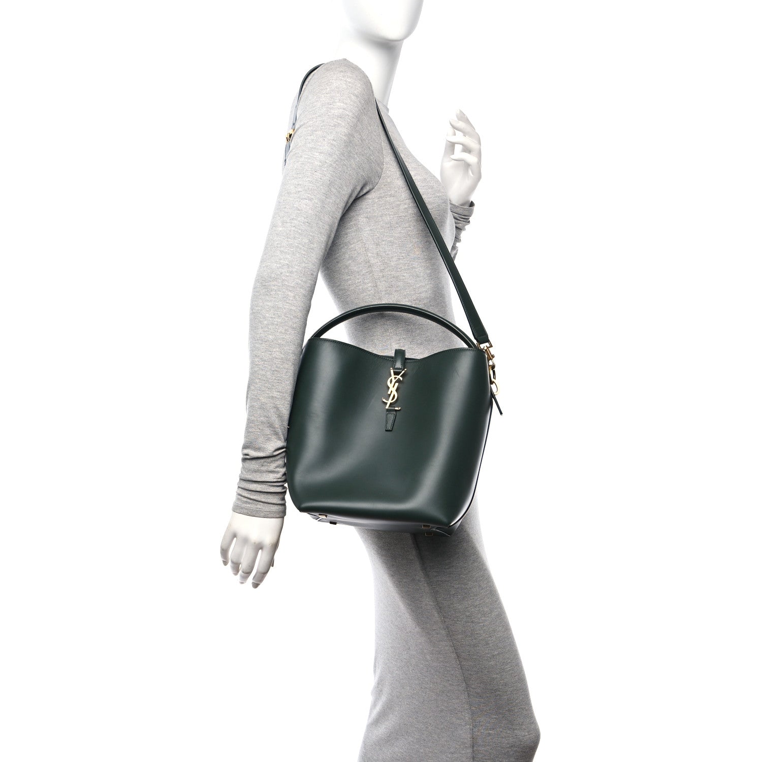 Saint Laurent Shiny Calfskin Le 37 Bucket Bag Vert Fonce 2 of 11