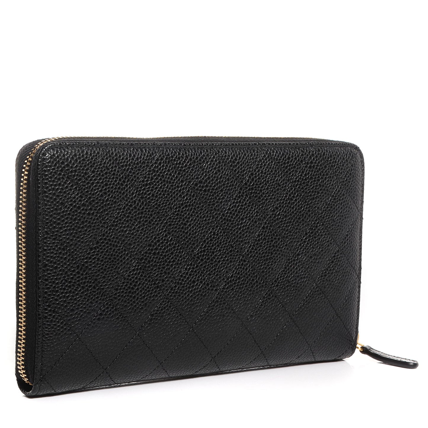 Caviar Quilted Large Zip Around Wallet Black