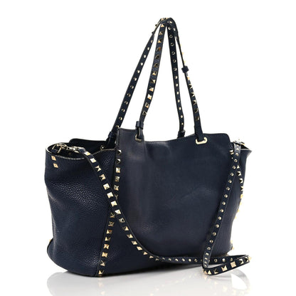 Valentino Garavani Pebbled Calfskin Medium Rockstud Tote Marine 3 of 24