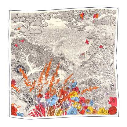 Hermes Cashmere Silk Retour a la Nature Shawl 140 White Black Multicolor 1 of 3