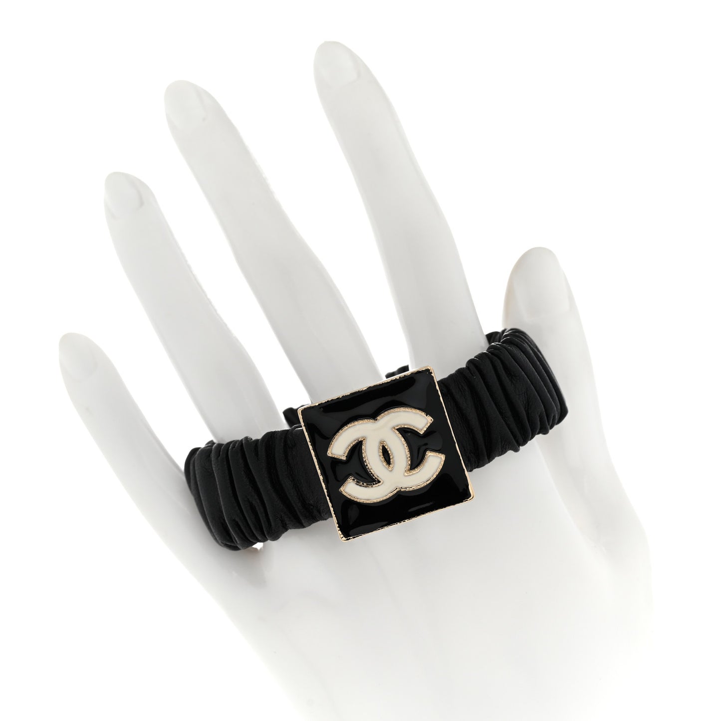 Lambskin Metal Enamel CC Hair Tie Black Gold