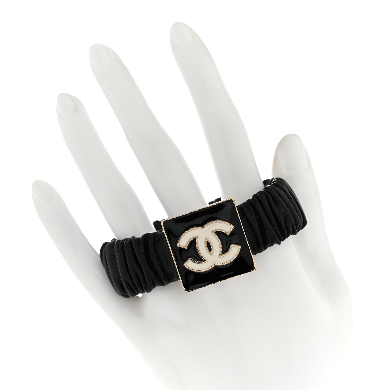 Chanel Lambskin Metal Enamel CC Hair Tie Black Gold 2 of 5