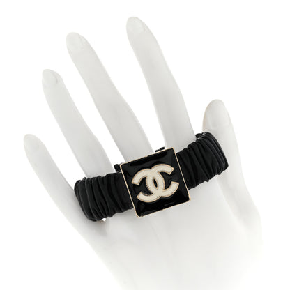 Chanel Lambskin Metal Enamel CC Hair Tie Black Gold 2 of 5