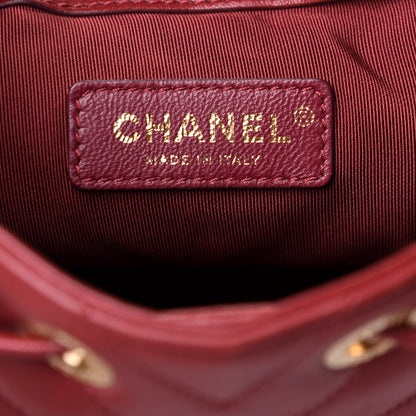 Chanel Sheepskin Chevron Quilted Small Drawstring Bag Dark Red 7 of 12