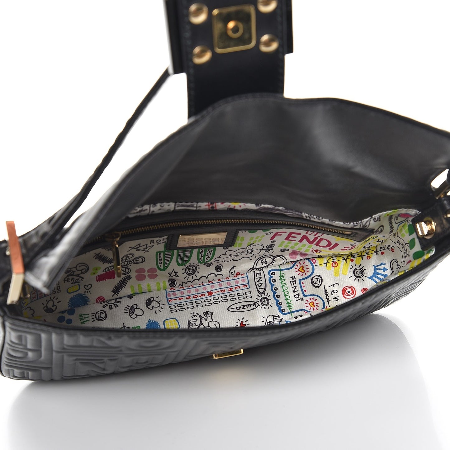 Nappa Logo Embossed Baguette Black