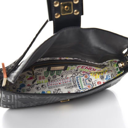 Fendi Nappa Logo Embossed Baguette Black 5 of 7