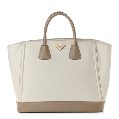 Prada Saffiano Lux Bi-Color Tote Talco Visone 1 of 8