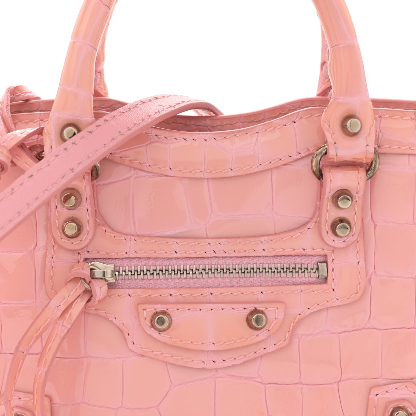Patent Crocodile Embossed Classic Silver Hardware Nano City Light Pink