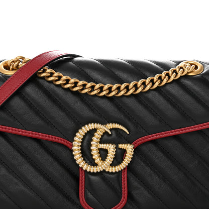 Gucci Vintage Effect Calfskin Matelasse Diagonal Small Torchon GG Marmont Shoulder Bag Black Romantic Cherry 9 of 13