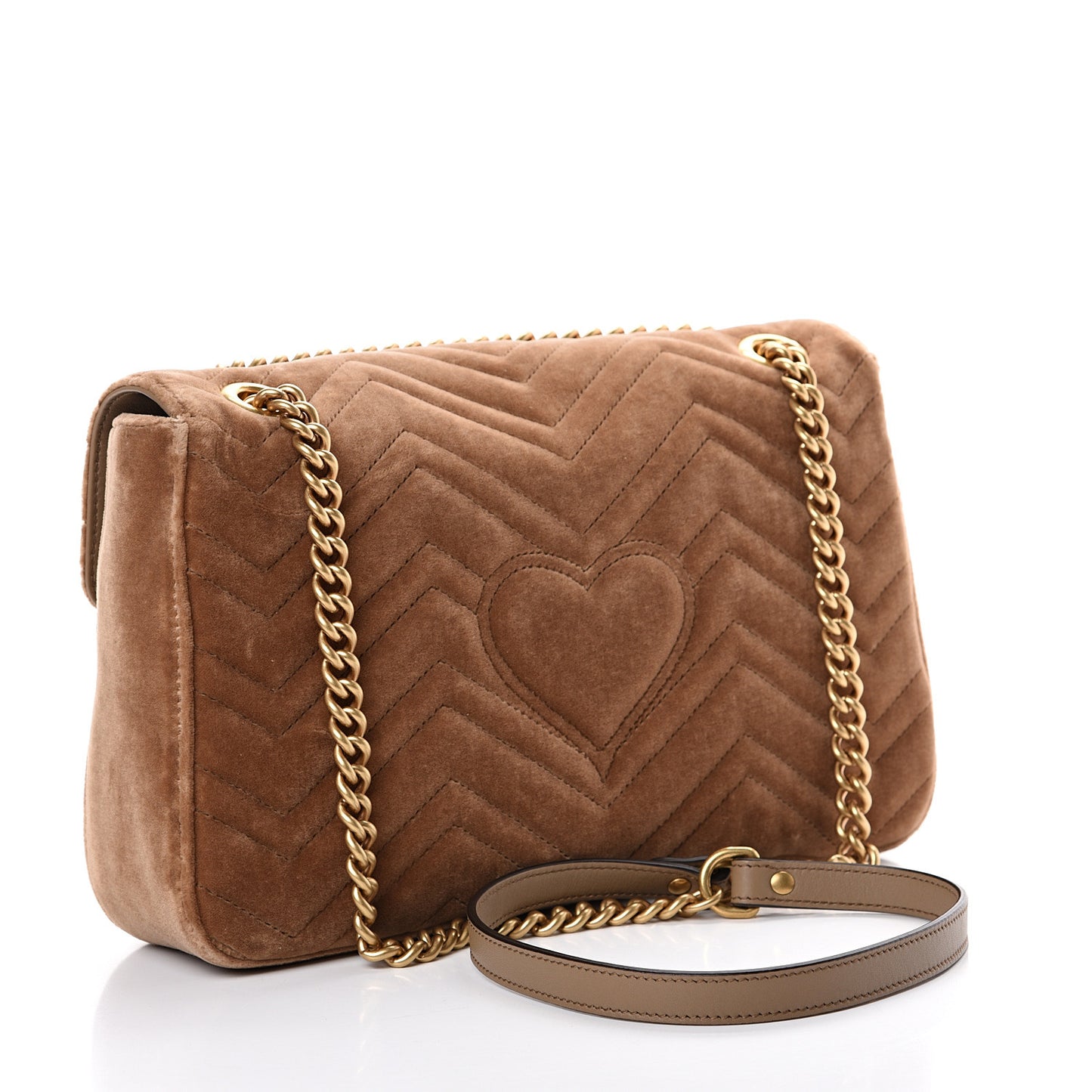 Velvet Matelasse Medium GG Marmont Shoulder Bag Taupe