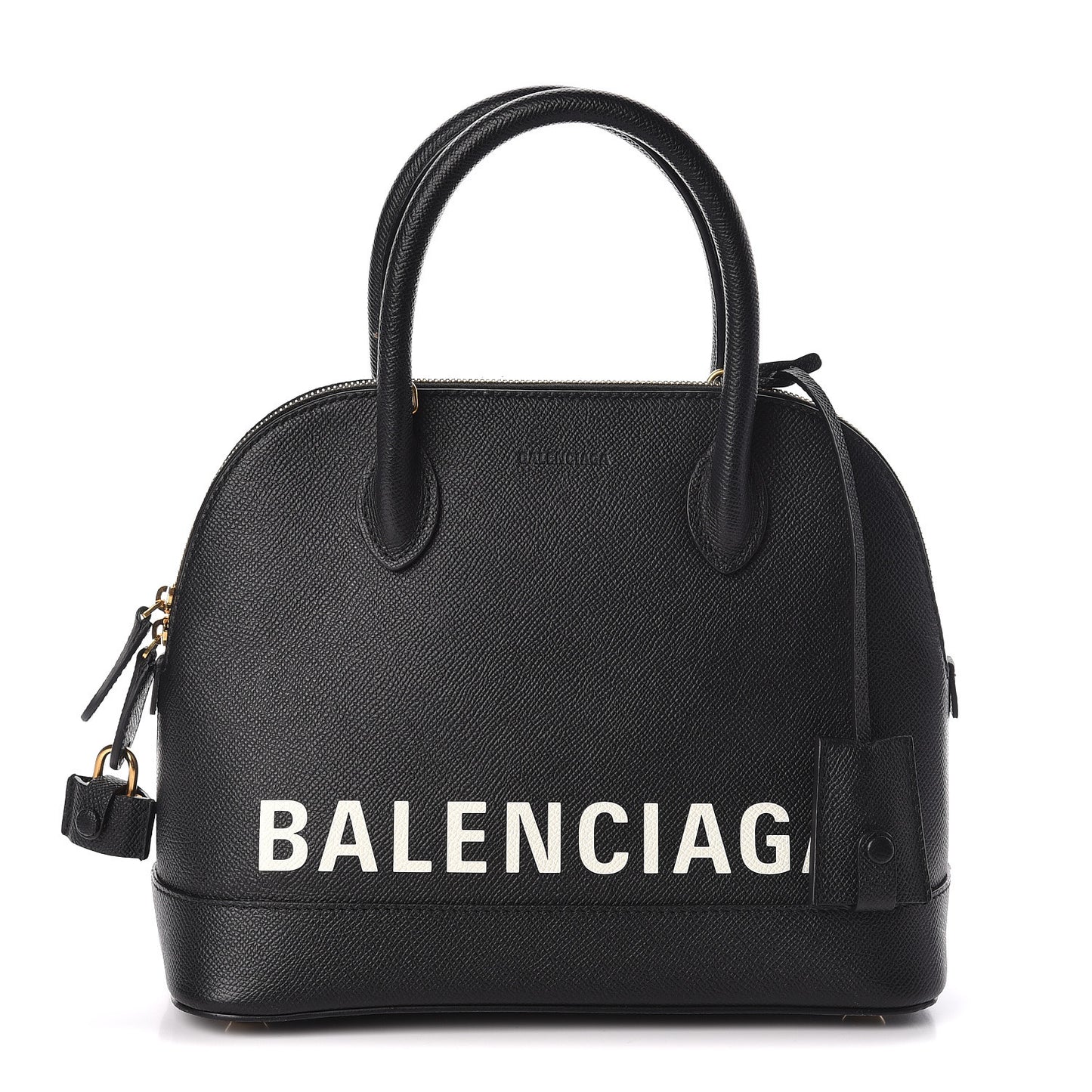 Signature Grained Calfskin Logo S Ville Top Handle Bag Black White