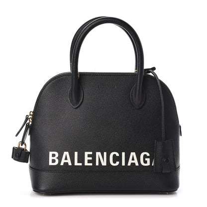 Balenciaga Signature Grained Calfskin Logo S Ville Top Handle Bag Black White 1 of 9