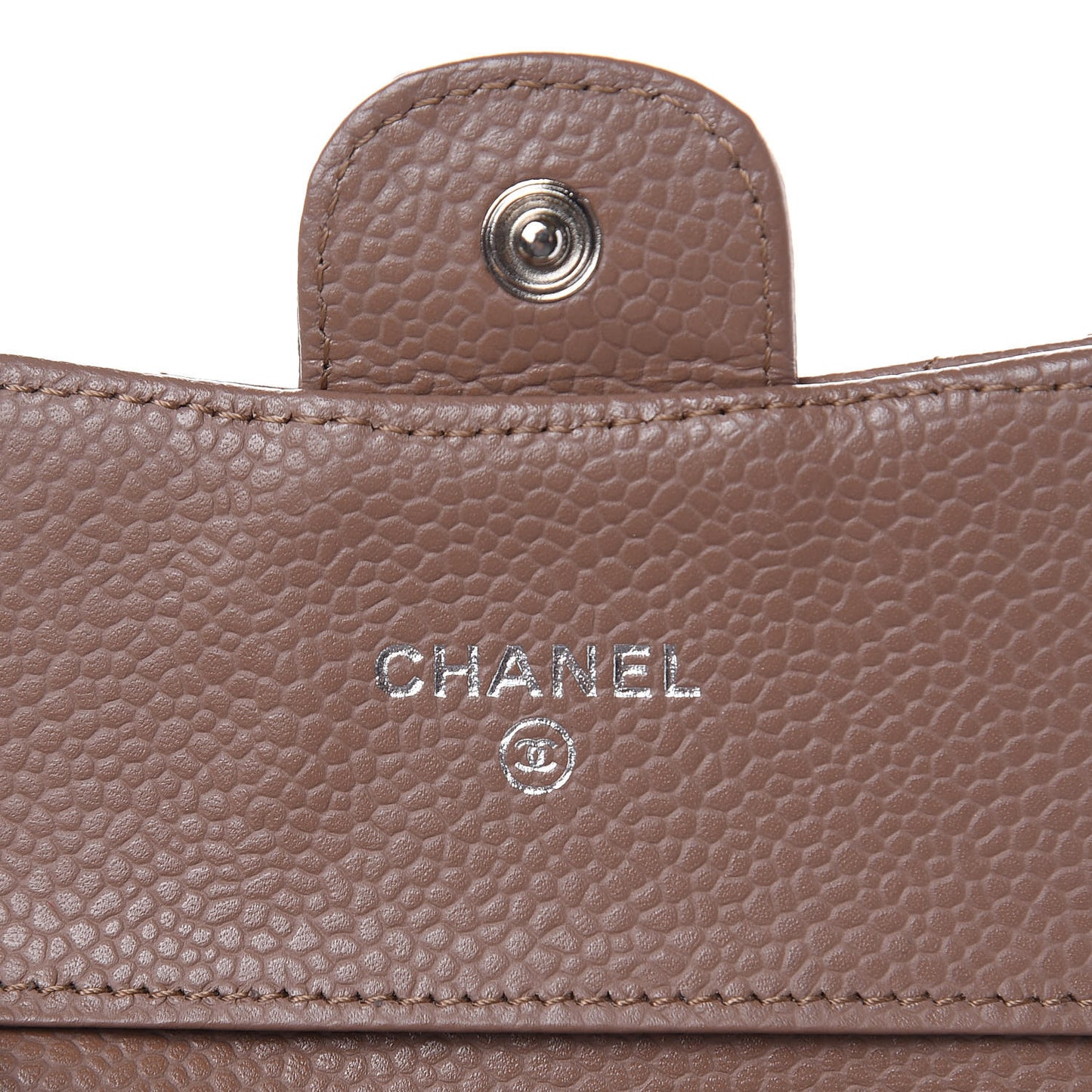 Caviar Quilted Compact Flap Wallet Dark Beige