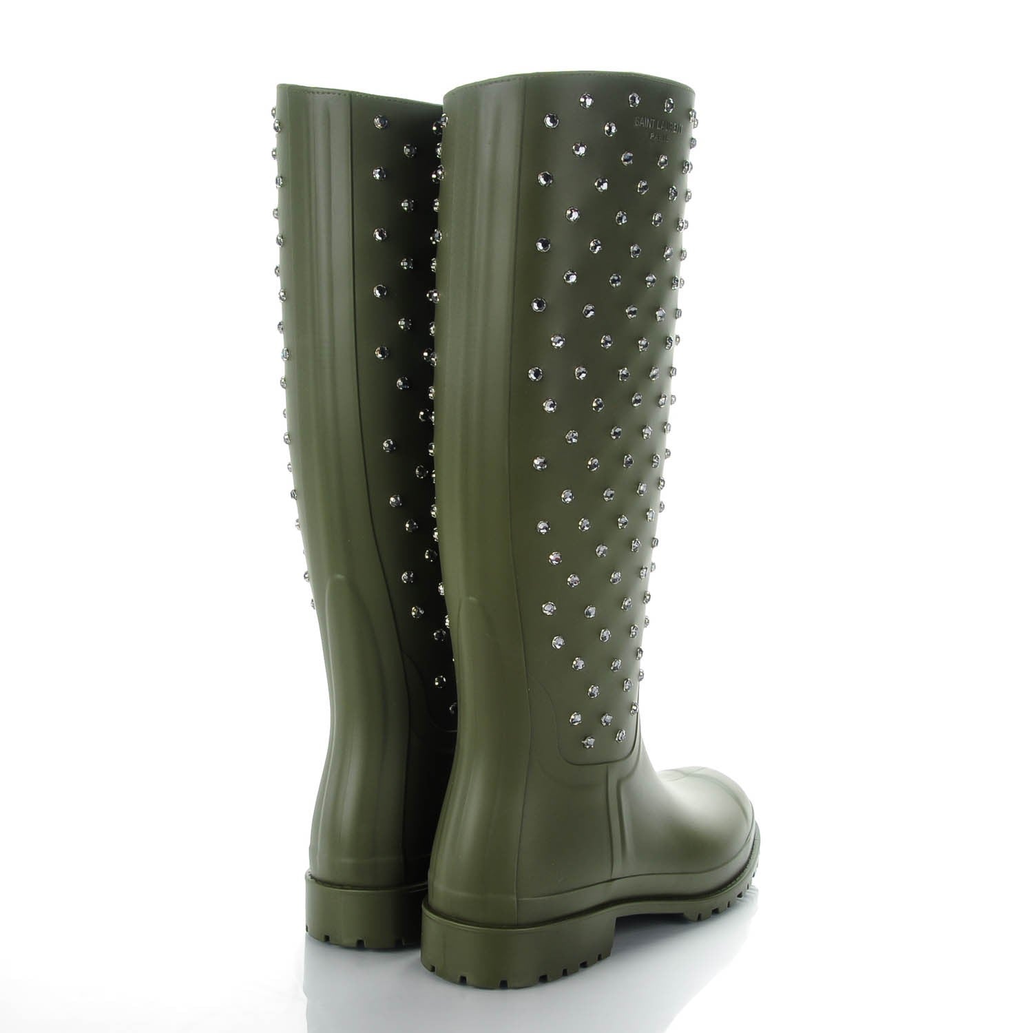 Saint Laurent Rubber Studded Festival Rain Boots 41 New Kaki Fonce 4 of 7