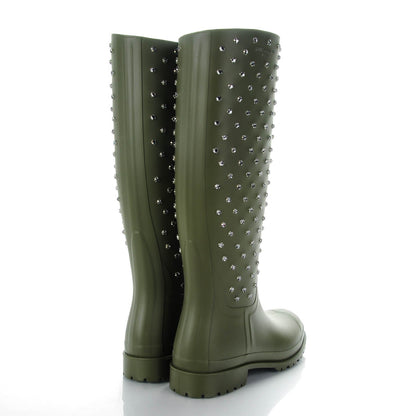 Saint Laurent Rubber Studded Festival Rain Boots 41 New Kaki Fonce 4 of 7