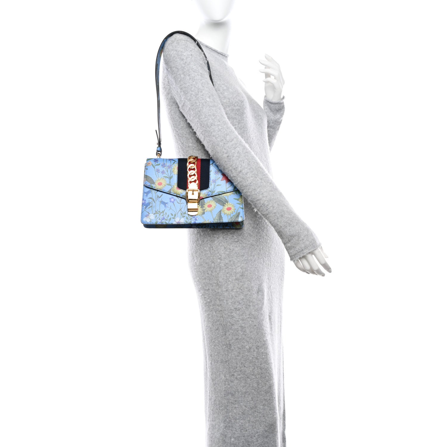 Gucci Shangai Calfskin Web New Flora Small Sylvie Shoulder Bag Azure 2 of 10