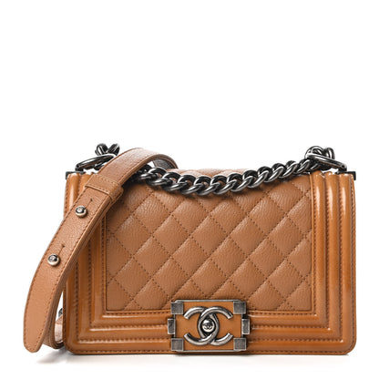Chanel Goatskin Quilted Patent Small Duo Boy Flap Tan 1 of 10