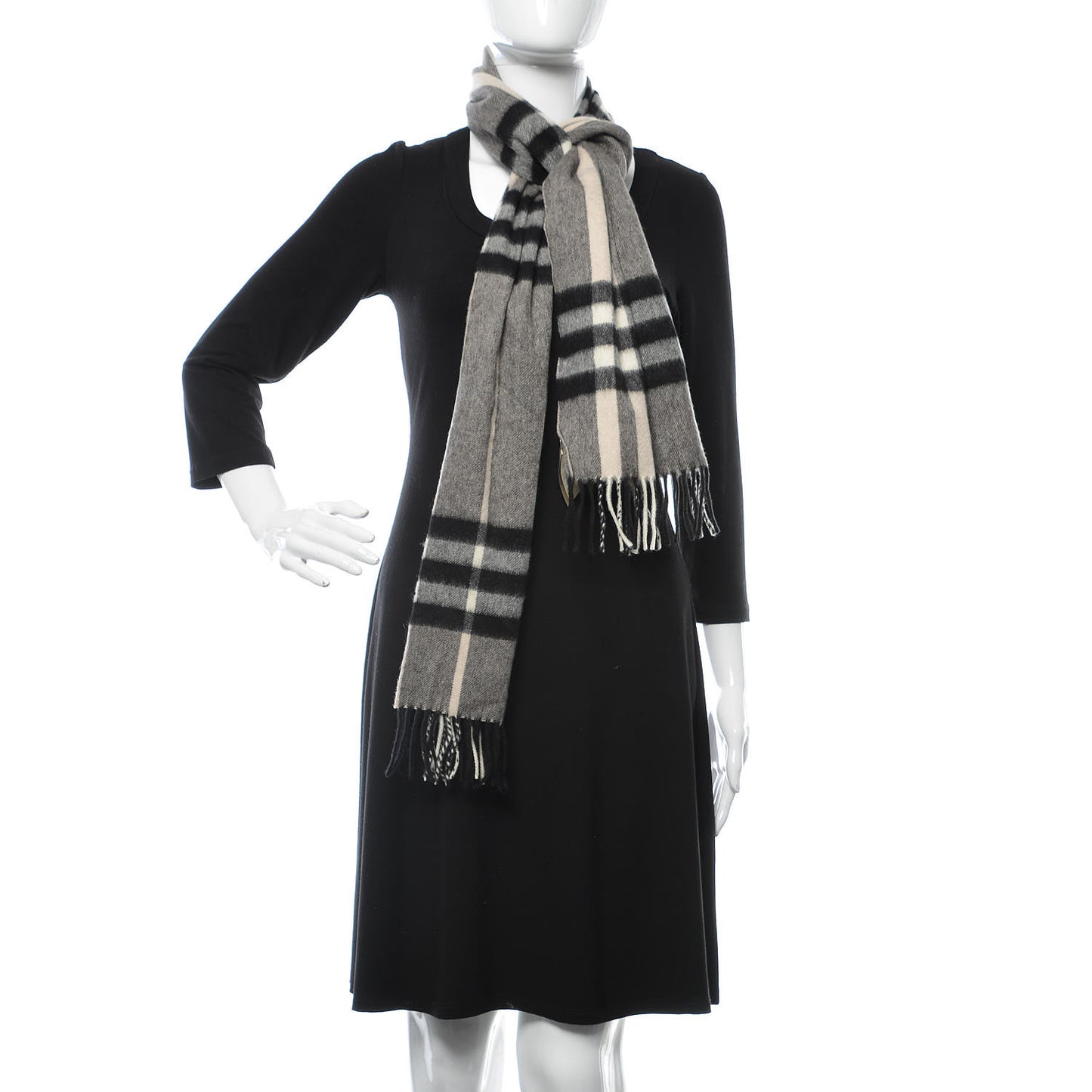 Cashmere Classic Check Fringe Scarf Grey