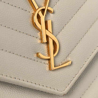 Saint Laurent Grain De Poudre Matelasse Chevron Monogram Envelope Chain Wallet Blanc Vintage 12 of 12