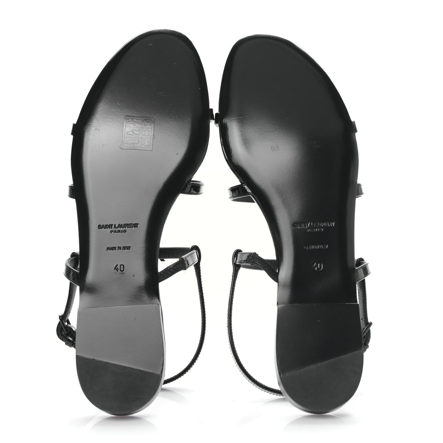 Patent Calfskin Cassandra Monogram Sandals 40 Black