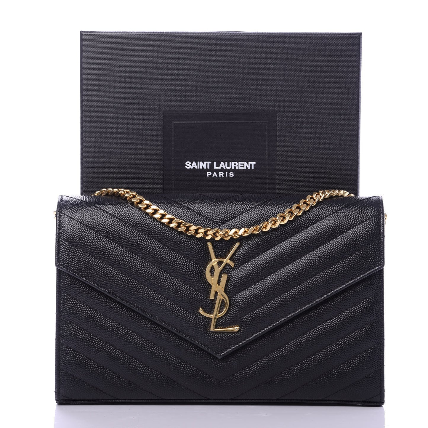 Grain De Poudre Matelasse Chevron Monogram Chain Wallet Black