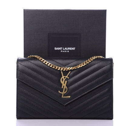 Saint Laurent Grain De Poudre Matelasse Chevron Monogram Chain Wallet Black 10 of 10