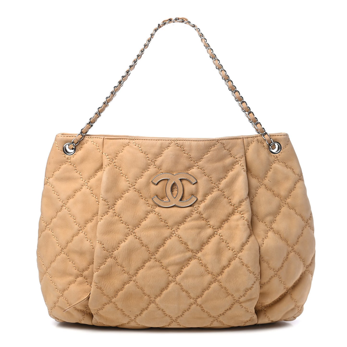 Nubuck Double Stitch Large Hamptons Shopping Tote Beige