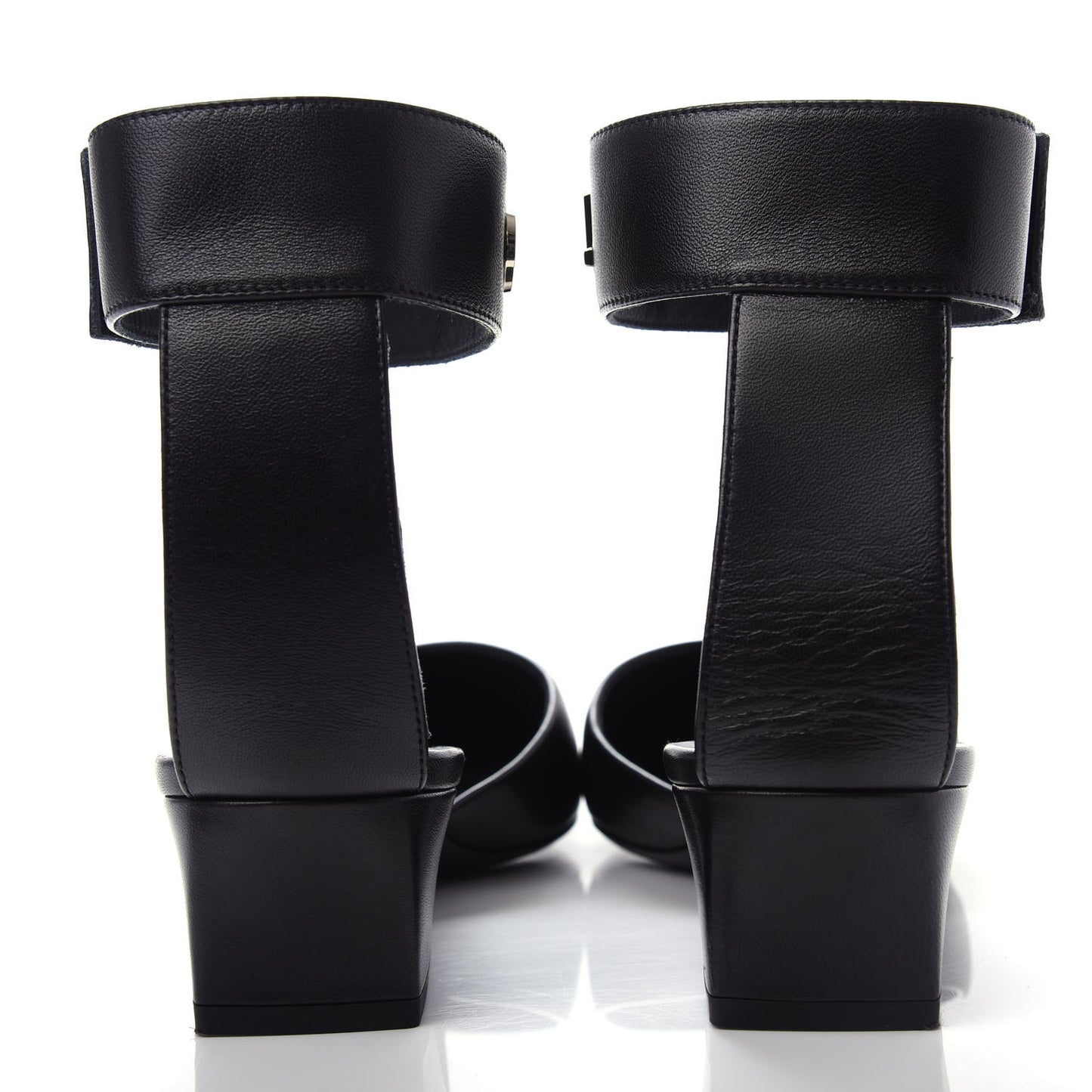 Lambskin Grosgrain Cap Toe Logo Ankle Strap Pumps 37.5 Black