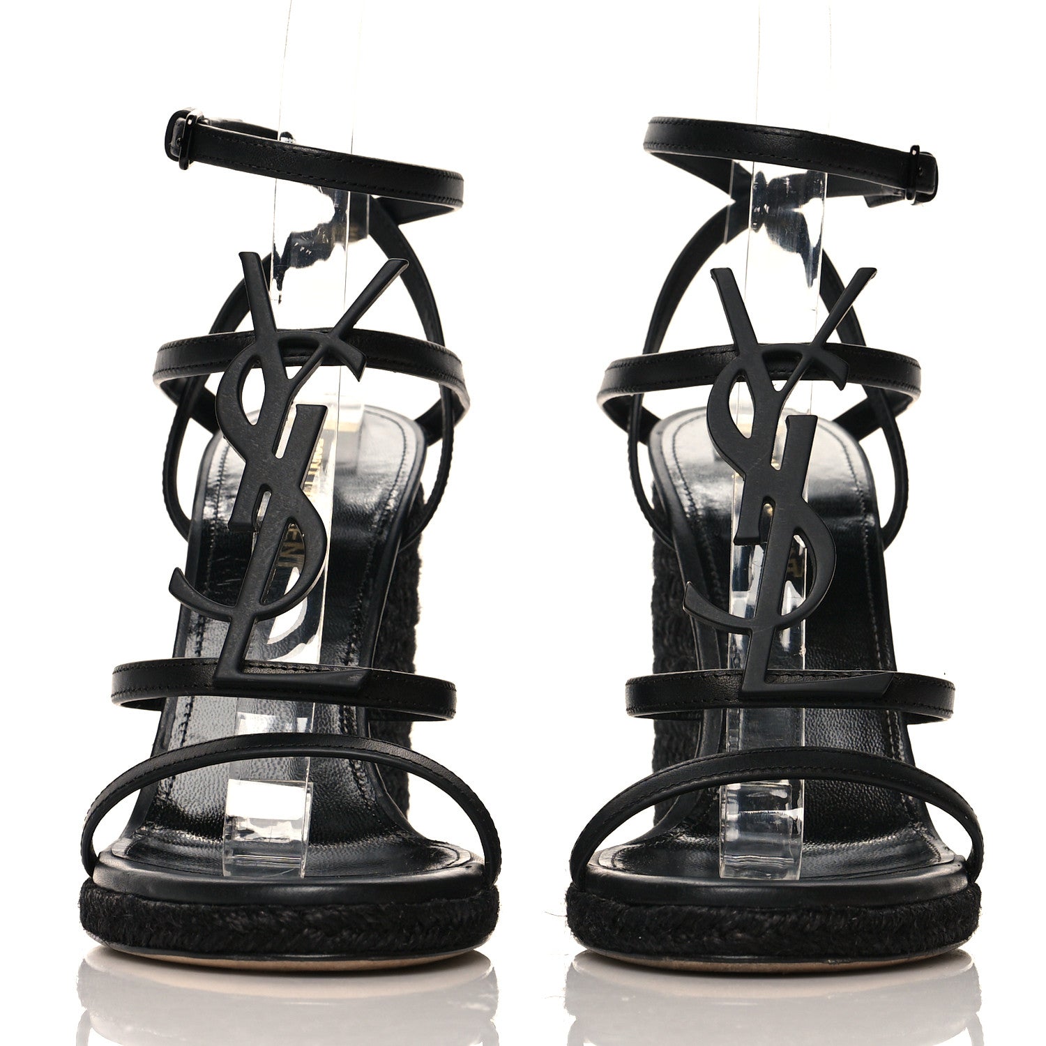 Saint Laurent Calfskin Cassandra Espadrille 105 Wedges 37 Black 2 of 7