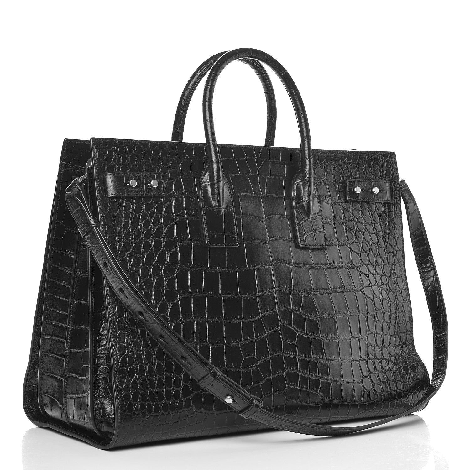 Saint Laurent Calfskin Crocodile Embossed Large Souple Sac De Jour Black 3 of 8