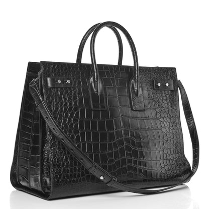 Saint Laurent Calfskin Crocodile Embossed Large Souple Sac De Jour Black 3 of 8