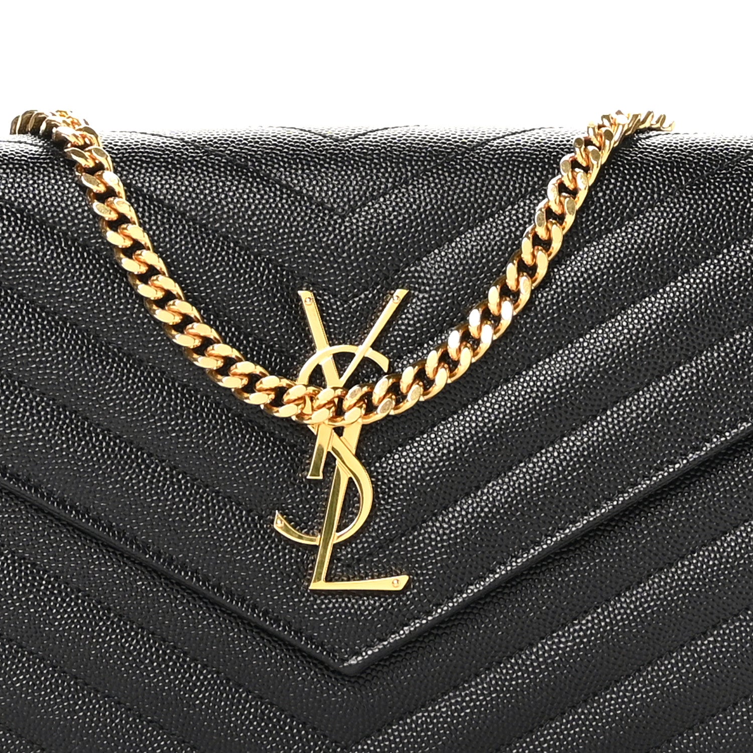 Saint Laurent Grain De Poudre Matelasse Chevron Monogram Chain Wallet Black 7 of 9