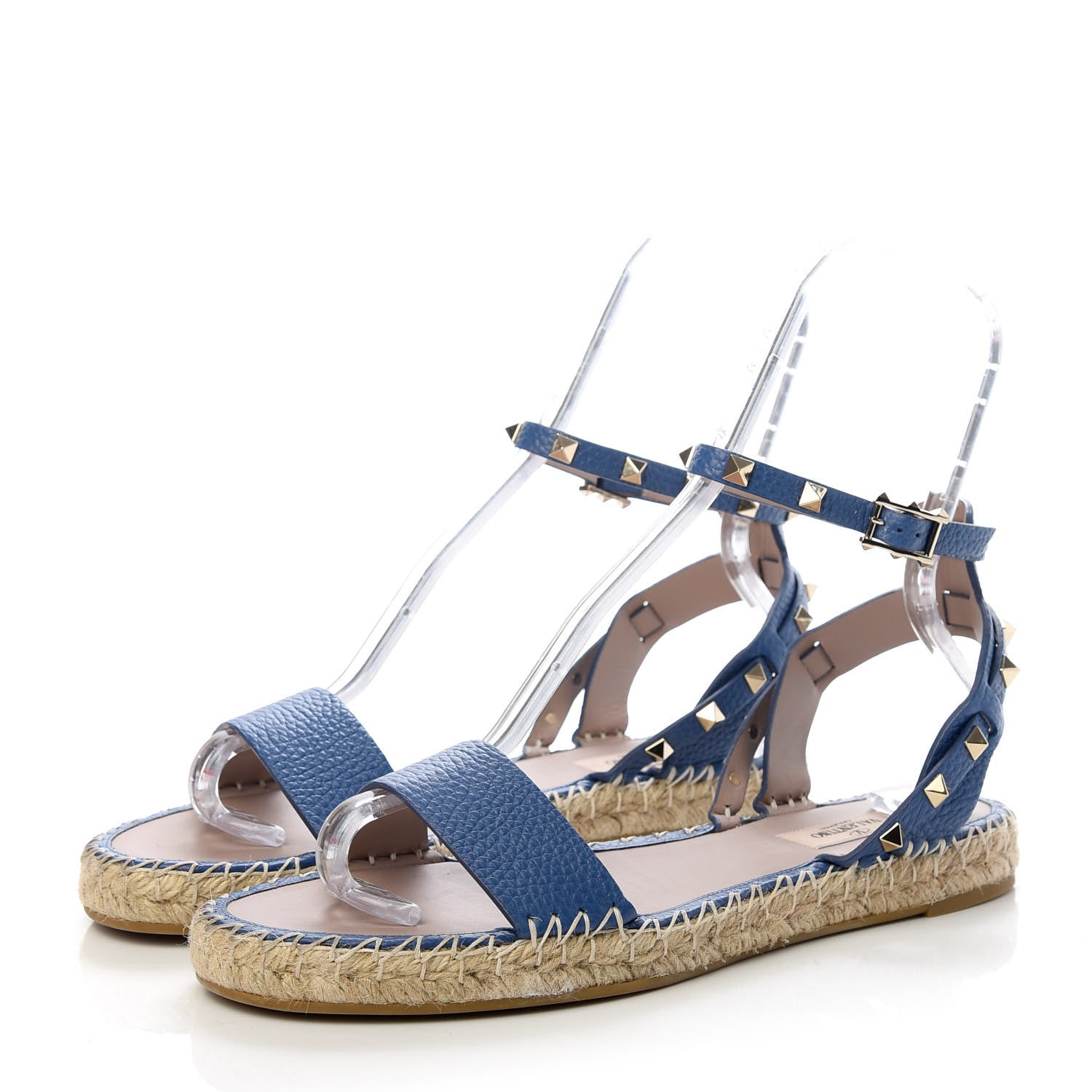 Valentino Garavani Grained Calfskin Rockstud Ankle Strap Espadrille Flat Sandals 41 Baltique 3 of 12